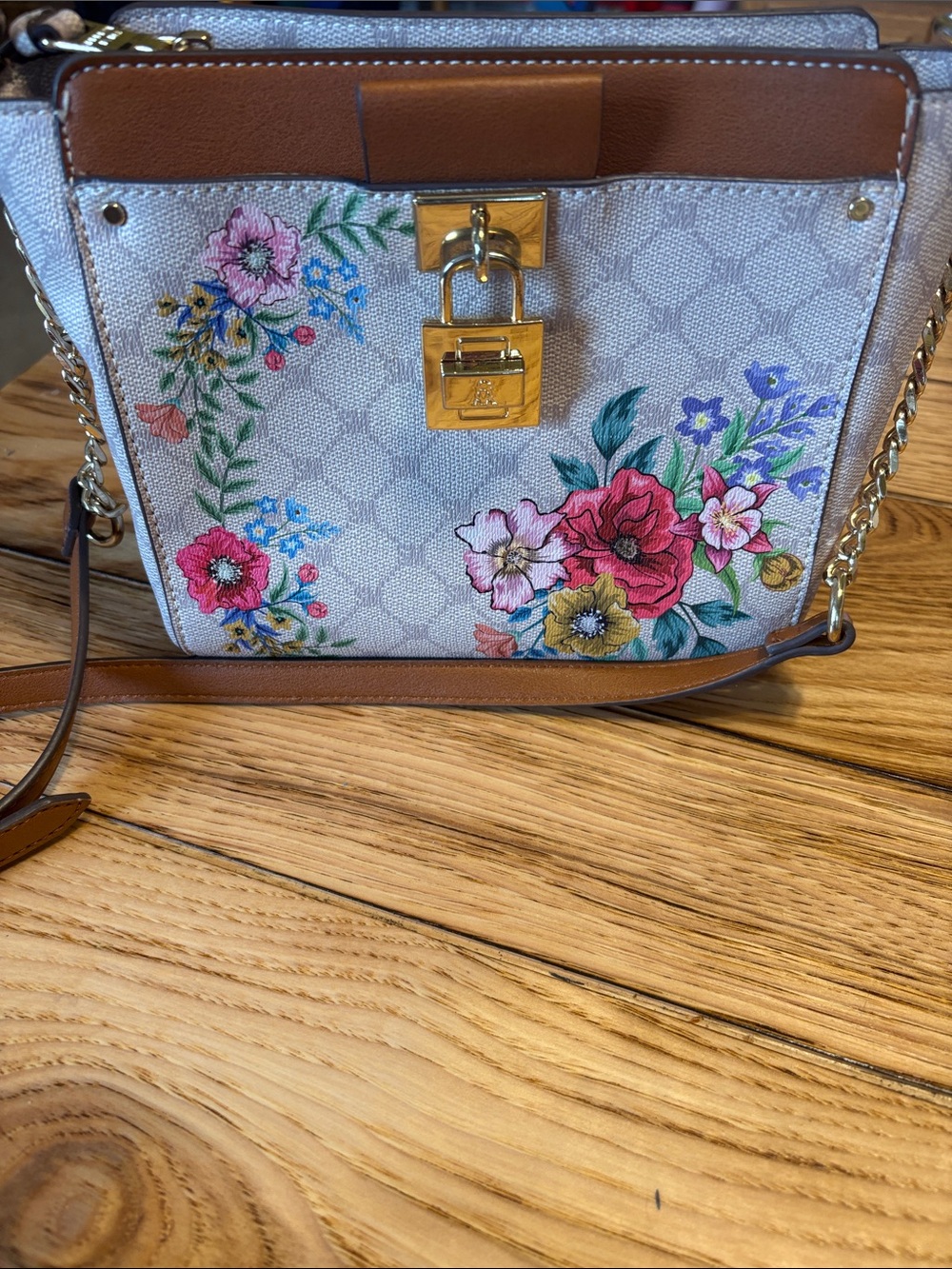 Steve Madden Floral Print Crossbody in Tan and Multicolor